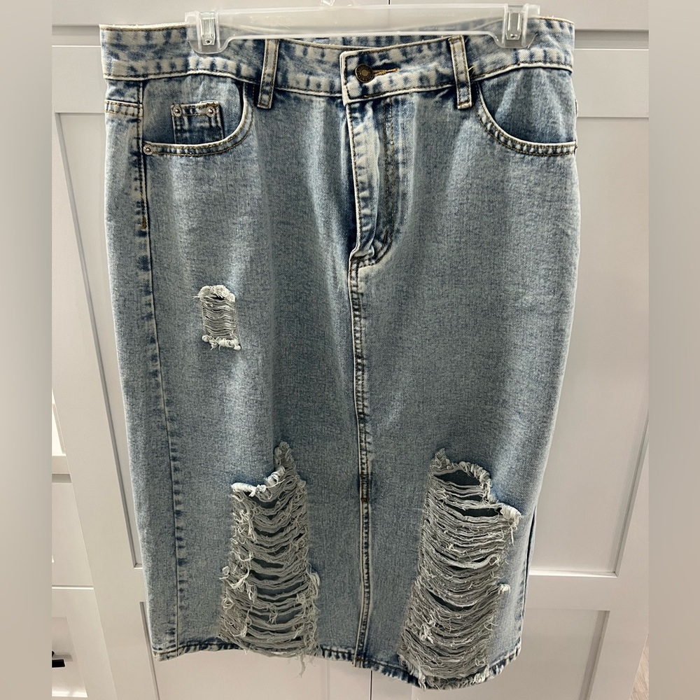 Ripped Jean Skirt